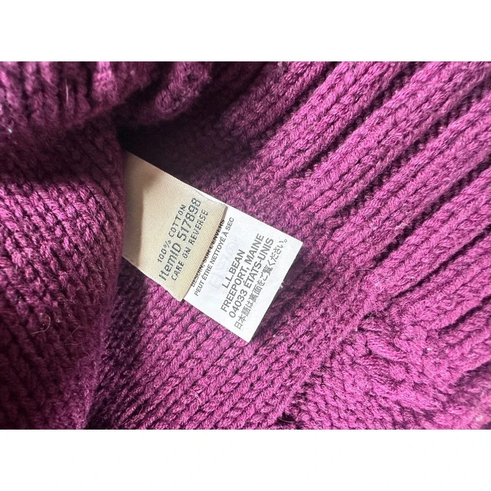 L.L. Bean Double L‎ Sweater Womens Medium Purple Cotton Cable Knit Crew Neck